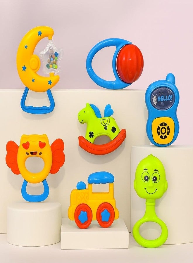 Storio Baby Rattle Gift Set | Newborn Sensory Toys for 0-12 Months | 6 Pc Rattle Set with Teether | Ideal Baby Shower Gift for Boys & Girls | Multicolor - Image 1
